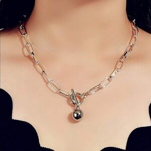 Ball Charm Silver Toggle Chain Link Necklace
